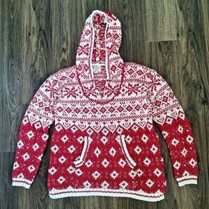 💙 Hippie Rose Knit Cotton Hooded Thick Sweater Size L Cozy Ski Fall Winter